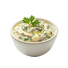 Tartar sauce in a bowl with herbs against a clean Transparent background, Tomato sauce in a bowl isolated on PNG background