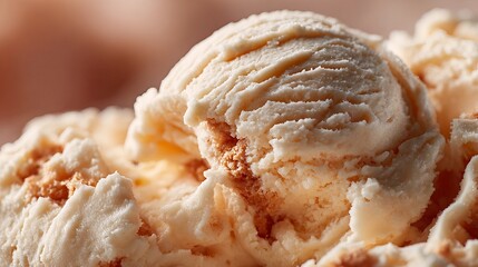 Close-up shows vanilla gelato. You can see the texture of the beige ice cream clearly.