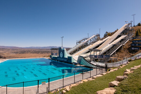 Utah olympic park showing freestyle training facility on sunny day, October 11, 2019