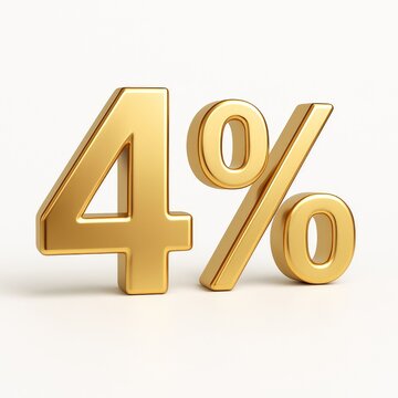 Gold 4 Percent Symbol Isolated on White &ndash; Sales and Deals Concept