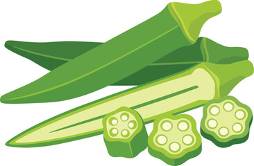 Fresh Okra Still Life A Vibrant Display of Healthy Green Vegetables Ready for Cooking or a Vegetarian Meal Vector illustration