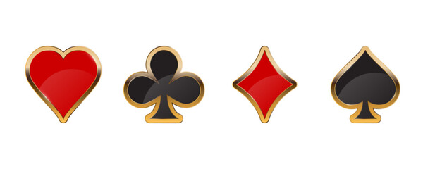 Suit deck of playing cards with golden outline. Design for playing poker and casino. vector illustration