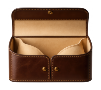 Vintage-style leather organizer with snap closures, suitable for stashing lingerie in a classic home setting.