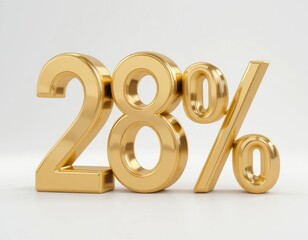 Gold 28 Percent Symbol Isolated on White – Sales and Deals Concept