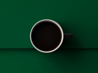 Dark coffee in white mug on green surface