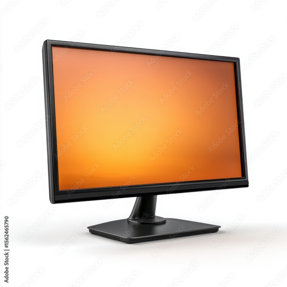Fototapete Modern computer monitor with orange screen display isolated on white background