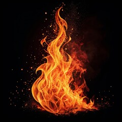 Fototapeta premium Fiery Inferno Orange Flame Image, Black Background, Embers, Fire, Heat Fire, Flame