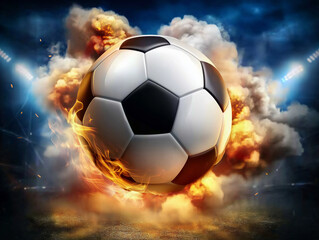 Dramatic Soccer Ball Exploding in Mid-Air / High-Speed Impact Burst / Sports Action Photography / Dynamic Football Explosion / Energy and Motion Capture