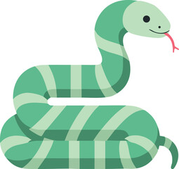 Green striped snake vector illustration with forked tongue and coiled body design 