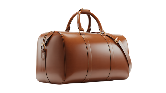 Photo of an elegant brown leather travel bag isolated on transparent background - Powered by Adobe