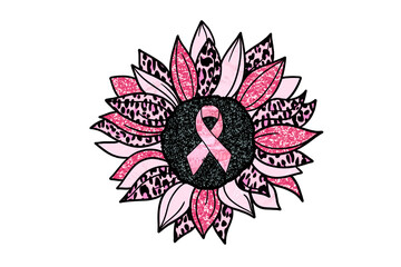 Fototapeta premium Pink ribbon breast cancer awareness sunflower Sublimation T Shirt design isolated on transparent background