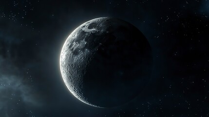 Obraz premium New Moon visible in dark sky with detailed moon phases diagram illustrating the lunar cycle