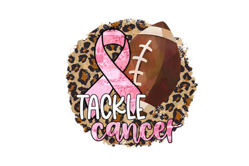 Tackle Cancer Football and Ribbon with Leopard Print Background Sublimation T Shirt design isolated on transparent background