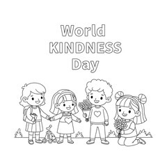Children celebrating world kindness day with flowers and friendship isolated on transparent background