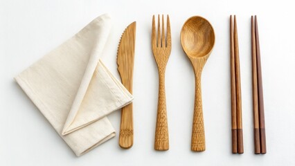 Natural wood cutlery set showcasing a mindful and sustainable lifestyle for zero waste and eco friendly dining