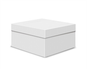 Vector realistic mockup kraft carton gift box. The white cardboard package box for shoes. Realistic 3d illustration of closed box.