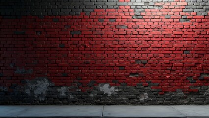 Fototapeta premium Distressed red and gray brick wall in city alley