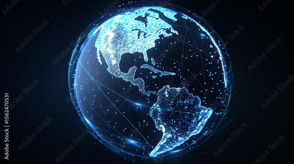 Poster rotating digital globe with glowing connections