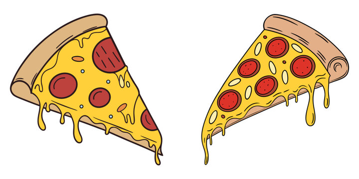 Delicious Pizza Slices With Melting Cheese and Paperoni Vector Illustration Isolated