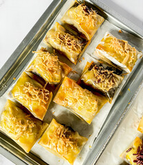 Baked Banana Spring Rolls with Cheese on a Tray
