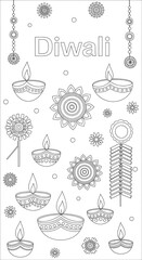 Diwali celebration with diya lamps and fireworks isolated on transparent background