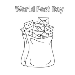 World post day celebration with a bag full of envelopes isolated on transparent background