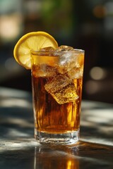 cold lemonade in a bar dark background