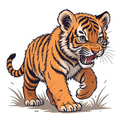 Adorable Angry Tiger Cub Illustration