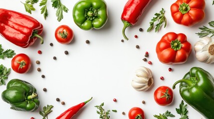 Naklejka premium ripe vegetables on a white background pepper, tomato and cucumber
