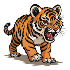 Adorable Angry Tiger Cub Illustration A Fierce and Cute Cartoon Baby Tiger