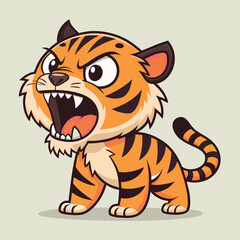 Angry Cartoon Tiger Illustration Roaring Cub Vector Graphic
