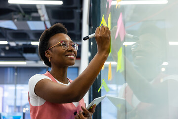 Professional writing on glass board with focus