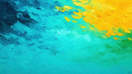Naklejka premium A vibrant abstract painting featuring shades of blue and yellow, evoking feelings of tranquility and warmth, Ideal for use in modern decor, websites, or as a soothing background element,