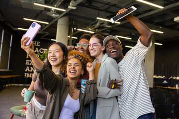 Group selfie of young friends enjoying a joyful moment