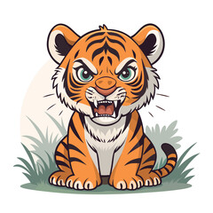 Adorable Angry Tiger Cub Illustration Cartoon Wildcat Image