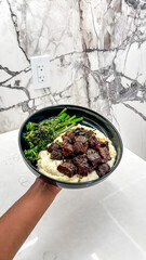 Delicious Steak Bites with Creamy Mashed Potatoes and Steamed Broccoli