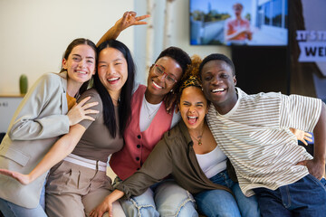 Group of diverse friends smiling and having fun together