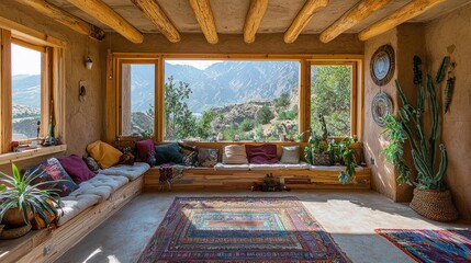 Fototapeta premium Rustic mountain retreat with panoramic views