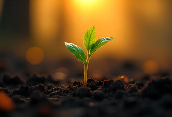 Resilient sprout emerges from burned earth, a symbol of hope and renewal
