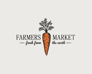 Farmers Market Logo with Carrot Illustration