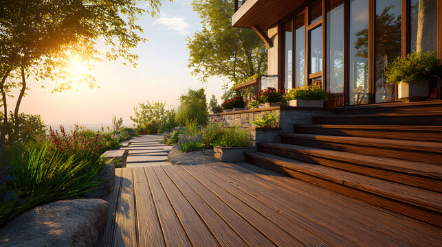 Outdoor Decking with Stairs Made from Trex Material