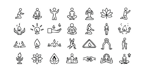 Fototapeta premium Spiritual and Meditation Icon Set in Black and White Outline