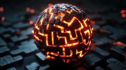 Fiery sphere on dark platform
