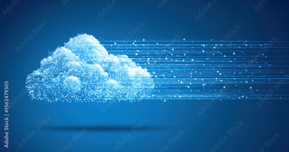 Poster digital technology background with cloud icon on a blue background, a symbol of data storage and int