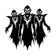 Three Vampire Figures Emerging from Darkness Gothic Horror Illustration