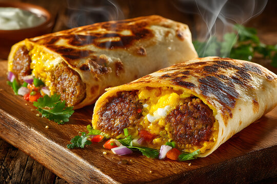 Kati Roll Spiced kofta and onion pickle wrapped in an egg fried paratha Indian street food