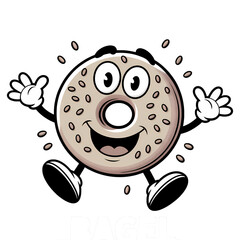 Obraz premium Cheerful cartoon bagel character running joyfully with a smile in a playful illustration