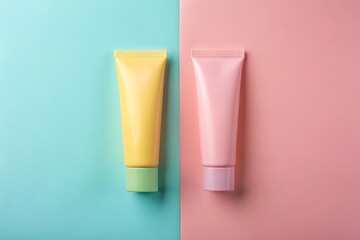 Pastel Colored Cosmetic Tubes on Contrasting Backgrounds for Beauty and Skincare Product Mockups
