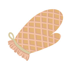 Oven mitt hand drawn cartoon doodle beige illustration. Cute vector design for kitchen theme or recipe book food blog. Web graphic culinary sticker. Baking element and home cooking safety accessory.