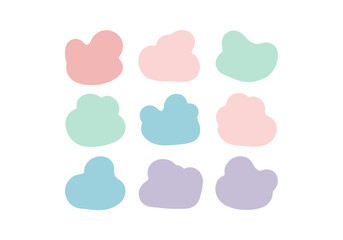 Pastel cloud shapes in a grid arrangement creating a soft and dreamy aesthetic on a white background